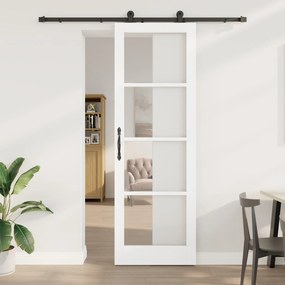 Ușa Glisantă vidaXL cu Set de Accesorii &#039;ORKDAL&#039;Ușa Albă din Lemn Masiv &amp; Sticlă