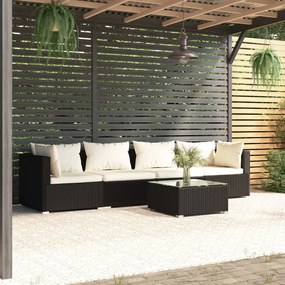 3101431 vidaXL Set mobilier de grădină cu perne, 5 piese, negru, poliratan