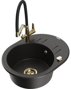 Mexen Kevin chiuvetă granit 1-cameră cu baterie de bucătărie Duo, negru/auriu metalic - 6517-75-671701-57-G
