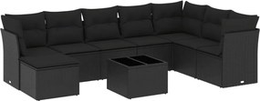 vidaXL Set mobilier de grădină cu perne, 9 piese, negru, poliratan