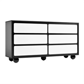 Comodă cu 6 sertare, colțuri rotunjite la sertare, 140x38x74,5 cm, Negru