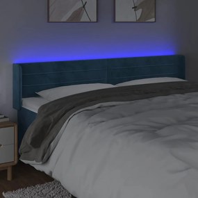 Tablie de pat cu LED, albastru inchis, 203x16x78 88 cm, catifea 1, Albastru inchis, 203 x 16 x 78 88 cm