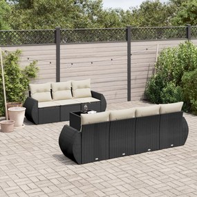 3221125 vidaXL Set mobilier de grădină cu perne, 8 piese, negru, poliratan