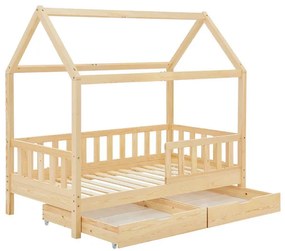 Juskys Pat copii Marli 90x200 cm cu spațiu de depozitare - natural