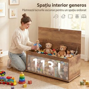 HOMCOM Cufăr de Depozitare pentru Interior 113L cu Capac Rabatabil, Cufăr Organizator pentru Living și Hol, Bancă cu Spațiu de Depozitare, Efect Lemn Maro | Aosom Romania