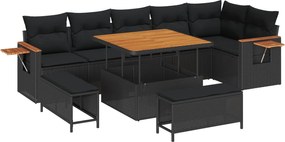 vidaXL Set de canapele pentru grădină cu pernă 11 pcs Negru poliratan