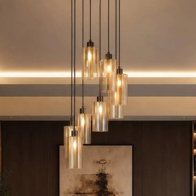 Lustra cu 8 Pendule bronz cu sticla sampanie Kent