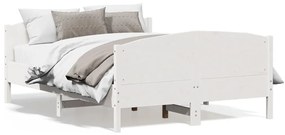3216183 vidaXL Cadru de pat cu tăblie, alb, 135x190 cm, lemn masiv de pin