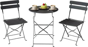 Outsunny Set bistro de grădină 3 piese Masă și 2 scaune pliante cu șipci Protecție dublă anti-rugină Negru | Aosom Romania