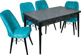 Set masa extensibila negru marmorat cu 6 scaune tapitate Cargold Turcoaz