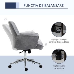 Vinsetto Scaun de Birou Ergonomic cu Înaltime Ajustabilă și Funcție de Balansoar cu Tapițerie din Microfibră, 67x69x92-102 cm, Gri  | Aosom Romania