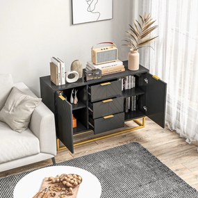 HOMCOM Bufet design contemporan grafic 2 dulapuri usa rafturi reglabile 3 sertare glisante din lemn negru metal aur | Aosom Romania