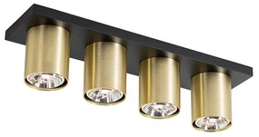 Spot de plafon modern negru cu auriu 4 lumini - Tubo