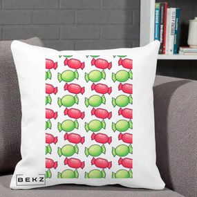 Perna Decorativa Bomboane Craciun Pattern, 40x40 cm, Alba Mata, Husa Detasabila, Perna Inclusa, BEKZ®