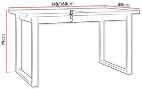 Masă sufragerie extensibilă Elarna 80 x 140 180 III (Stejar sonoma + Negru) (pentru 4-8 persoane). 1105374