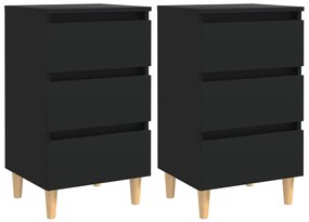 vidaXL Noptiere cu picioare lemn masiv, 2 buc., negru, 40x35x69 cm