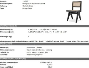 Scaun design clasic din lemn si rattan Niclas, negru 114737 HZ