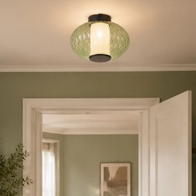 Plafonieră de design neagră 28 cm cu sticlă verde cu LED integrat reglabilă în 3 trepte - Margherite