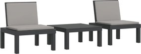 vidaXL Set mobilier de grădină cu perne, 3 piese, antracit, PP