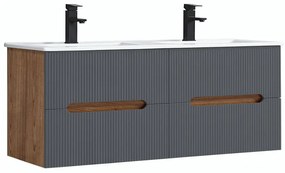 Dulap de baie inferior Trent 120 cu chiuvetă ceramică (2 sertare) stejar sunset-gri antracit