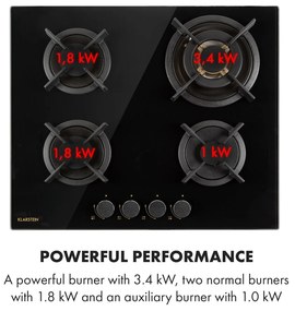 Goldflame 4, plită pe gaz, 4 arzătoare din aramă, ceramică din sticlă, negru
