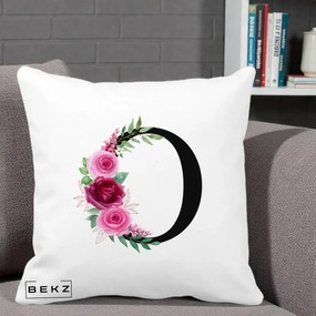 Cadou Personalizat - Perna Personalizata Monograma Florala Litera O, 40x40 cm, Alba Mata, Husa Detasabila, Perna Inclusa, BEKZ®