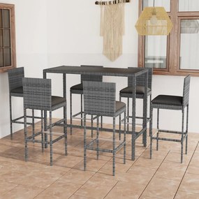 vidaXL Set mobilier bar de grădină cu perne, 7 piese, gri, poliratan