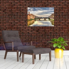 Tablou pe sticlă orașului cu râu (70x50 cm)
