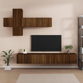 Set dulapuri TV, 7 piese, stejar maro, lemn prelucrat 7, Stejar brun, 100 x 30 x 30 cm