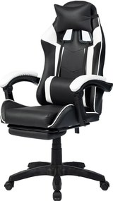 RESIGILAT- Scaun gaming, masaj în perna lombară, suport picioare, PU, Negru/Alb