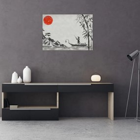 Tablou pe sticlă - Munții Fuji (70x50 cm)