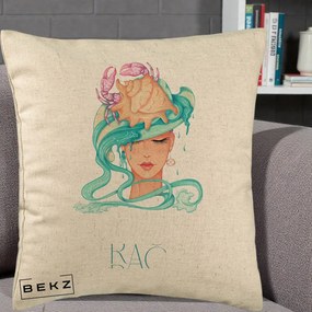 Perna Personalizata Zodie Rac, 40x40 cm, Bej, Husa Detasabila, Perna Inclusa, BEKZ®