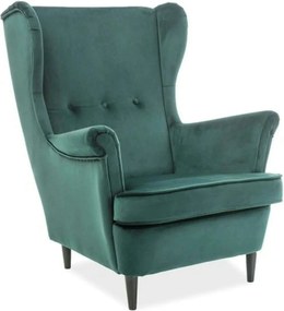 Fotoliu LORD, stofa catifelata verde - Bluvel 78/wenge, 82x92x101 cm