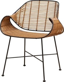 Scaun dining din metal si rattan cu bordura decorativa neagra, "Senzo"