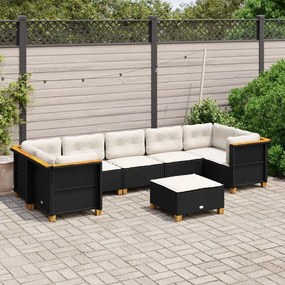 vidaXL Set mobilier de grădină cu perne, 8 piese, negru, poliratan