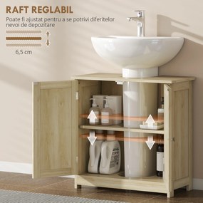 Kleankin Dulap Sub Chiuvetă cu 2 Uși și Raft Reglabil, Dulap de Baie Spațios cu Decupaj în Formă de U, 60x30x60 cm, Alb | Aosom Romania