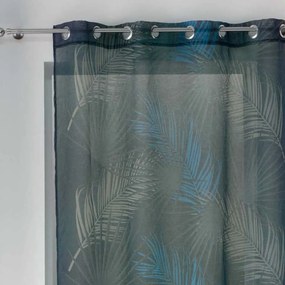 Perdea frumoasă, aerisită, albastru închis, cu motiv cu frunze 140 x 240 cm
