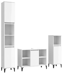 3185623 vidaXL Set mobilier de baie, 3 piese, alb extralucios, lemn compozit