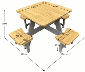 Set mobilier de grădină pentru copii, realizat din lemn, maro / gri, PIKIO