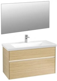 Set mobilier 95.4cm Villeroy&Boch Collaro Nordic Oak, cu lavoar Subway 2.0 si oglinda 100cm, C011L0VJ+7175A101+A3101000