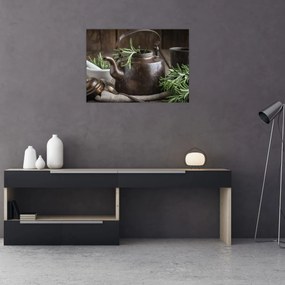 Tablou pe sticlă - Ceainic cu rozmarin (70x50 cm)