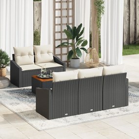 vidaXL Set canapea grădină , 6 piese, cu perne, Negru, Poli Rattan, Acacia
