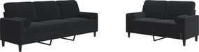 vidaXL Set de canapele cu perne/rulouri, 2 piese, negru, catifea