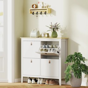 HOMCOM Pantofar Slim cu 4 Sertare pentru 20 Perechi de Pantofi, Mărime EU44 și Separatoare Reglabile, 105x24x95,5 cm, Alb | Aosom Romania