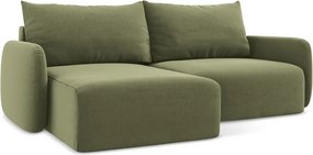 Colțar verde extensibil/cu spațiu de depozitare cu tapițerie din catifea (cu colț pe partea stângă/cu șezlong) Kalena – Makamii