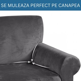 Husa Elastica din Catifea, Canapea 3 Locuri, Cu Brate, Gri, HCCJ3-02