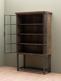 Vitrina din lemn de mango, metal si sticla, aspect vintage, Durbuy