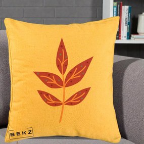Perna Decorativa Ramura Botanica Mov, 40x40 cm, Galben, Husa Detasabila, Perna Inclusa, BEKZ®