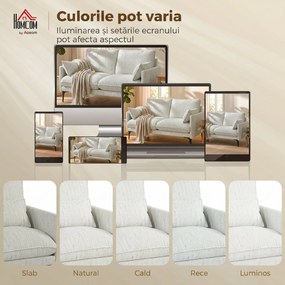 HOMCOM Canapea 2 Locuri cu Brațe, Perne Groase și 2 Perne, 131x78x83 cm, Alb | Aosom Romania