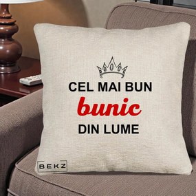 Cadou pentru Bunic - Perna Personalizata Cel Mai Bun Bunic Din Lume Coroana Rosu, 40x40 cm, Bej Canapea, Husa Detasabila, Perna Inclusa, BEKZ®